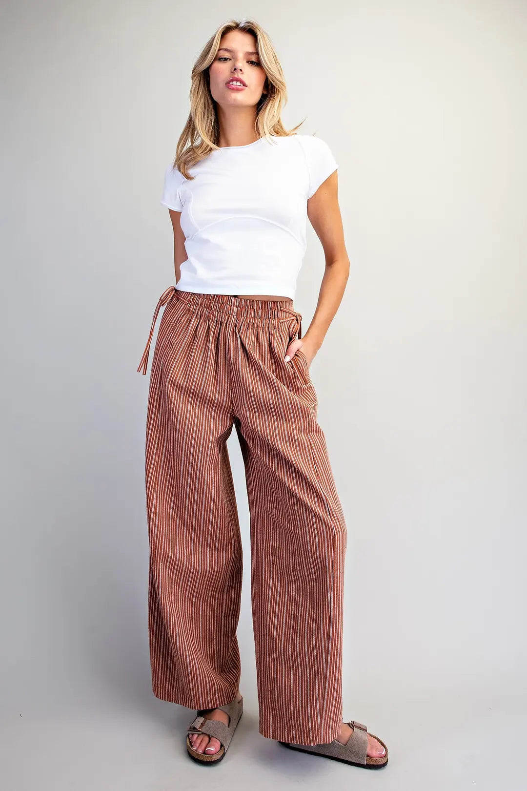 Eesome Striped Tie Pants Terra Cotta - Petticoat Junction