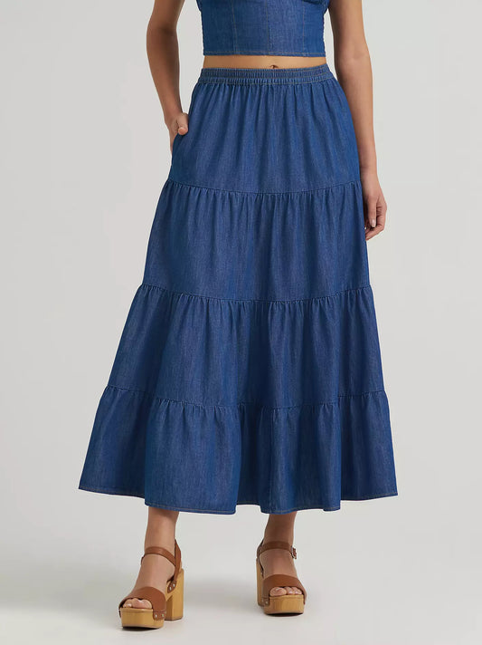 Wrangler Denim Tiered Maxi Skirt