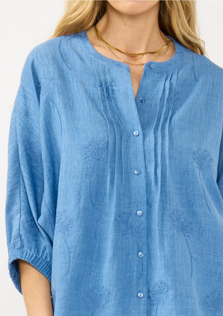 Lovestitch Pintuck Button Down Chambray Blue Top