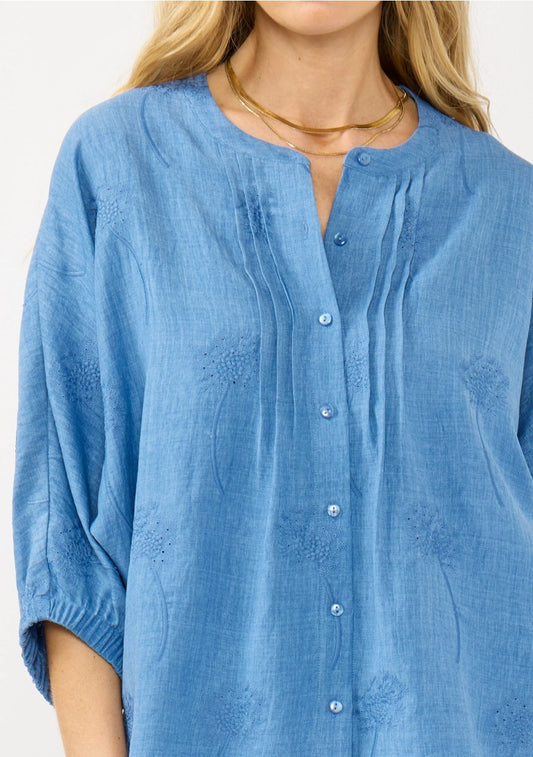 Lovestitch Pintuck Button Down Chambray Blue Top