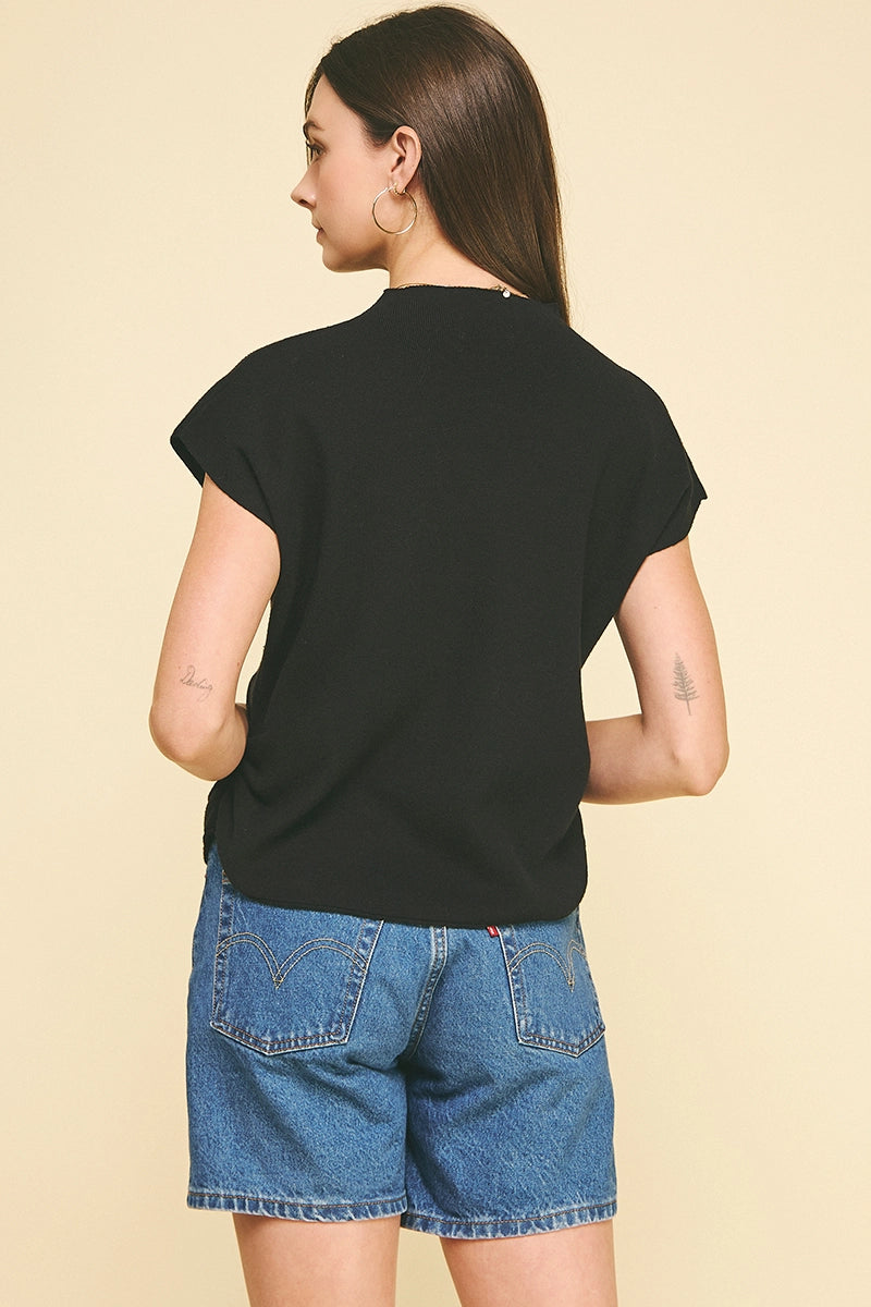 Pinch Black Sweater Top with Shirring - Petticoat Junction