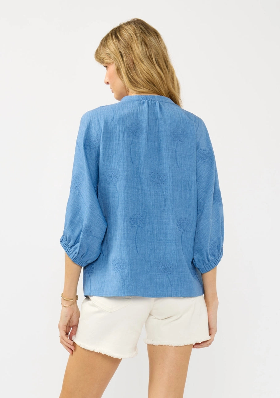 Lovestitch Pintuck Button Down Chambray Blue Top