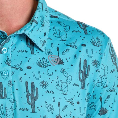 Rock&Roll Turquoise Cactus Print Polo