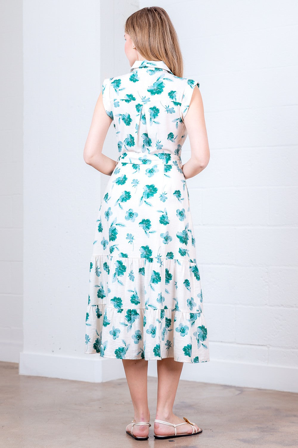 Taelynn Ivory/Turq Floral Print Dress