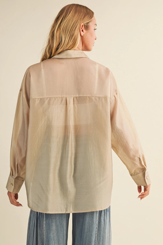 Mustard Seed Taupe Sheer Utility Pocket Shirt - Petticoat Junction