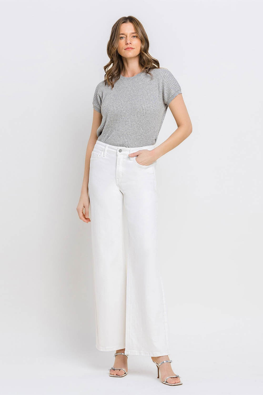Vervet High Rise Wide Leg Jean White - Petticoat Junction