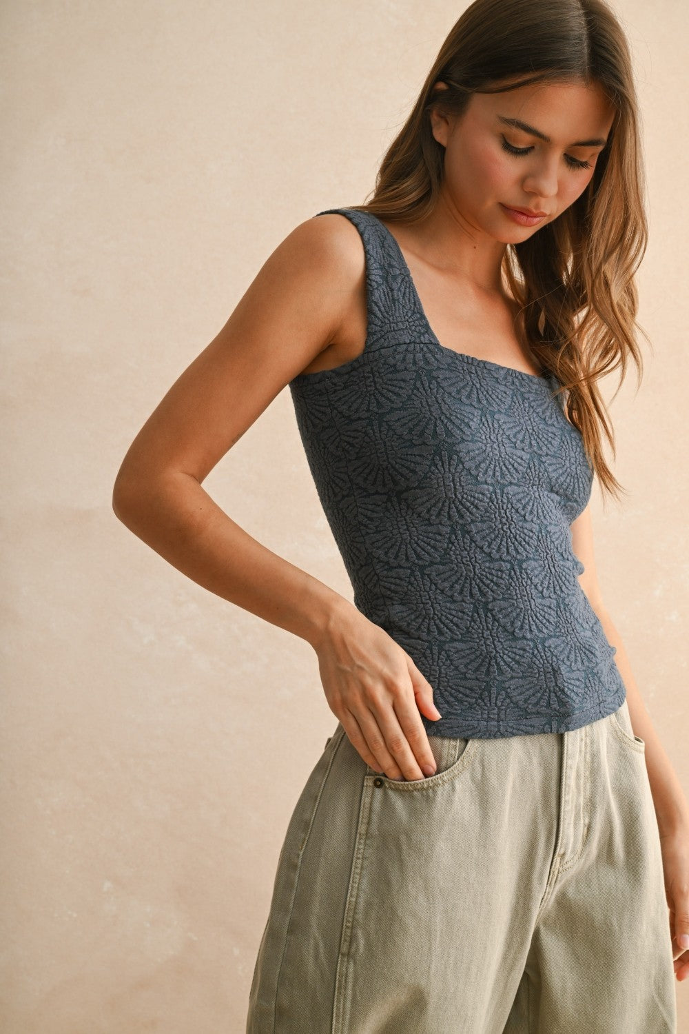 Miou Muse Blue Textured Tank
