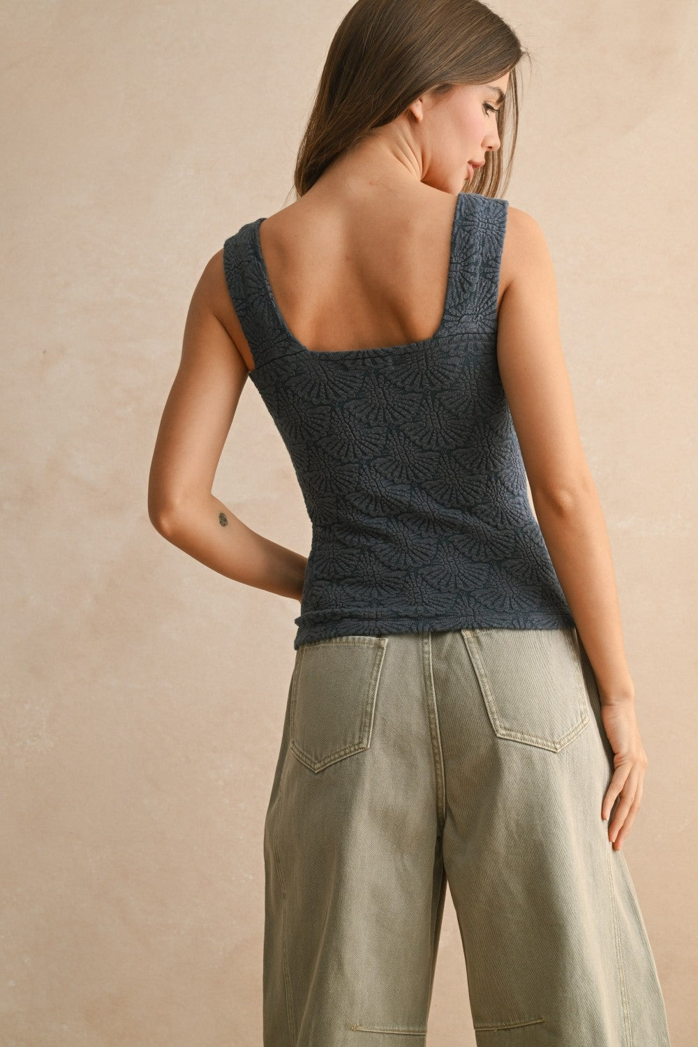 Miou Muse Blue Textured Tank