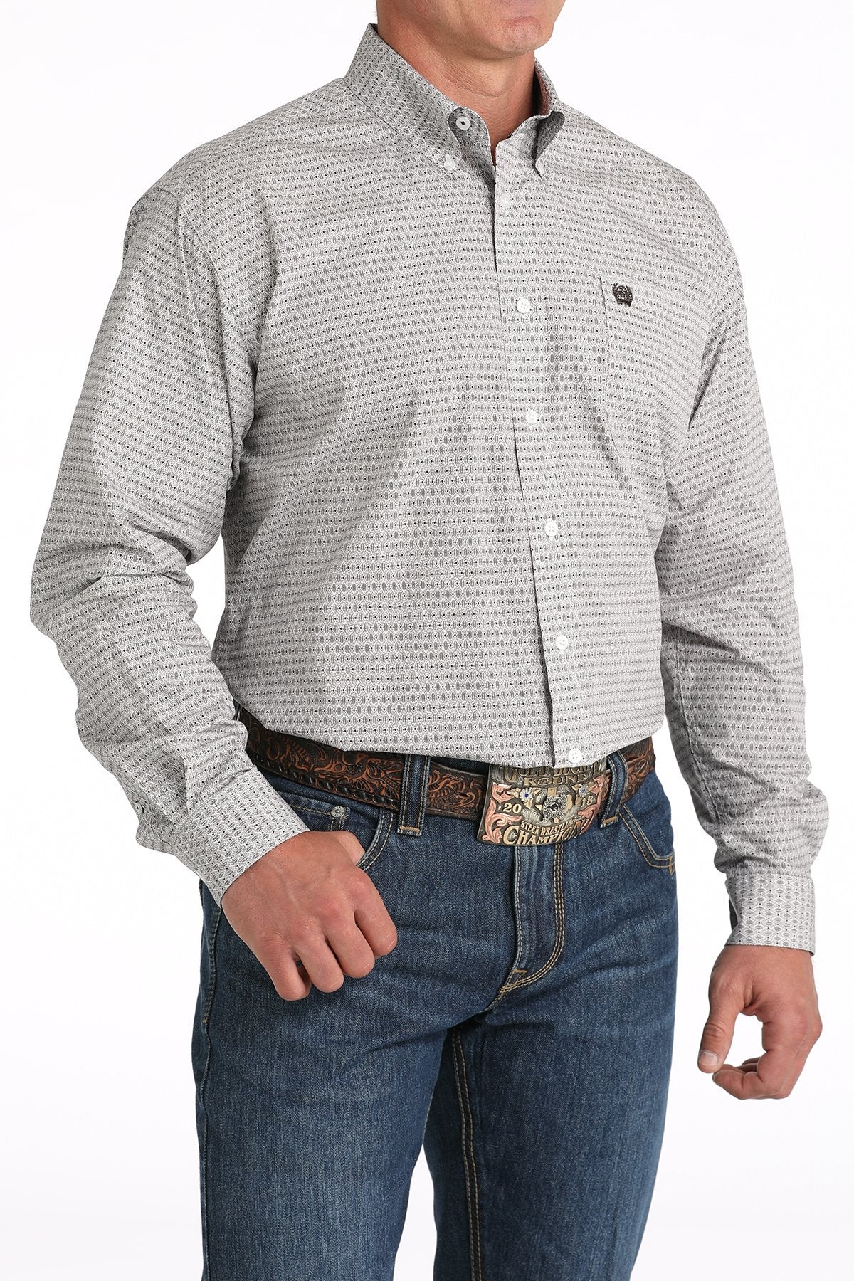 Cinch White/Black Geo Print Shirt