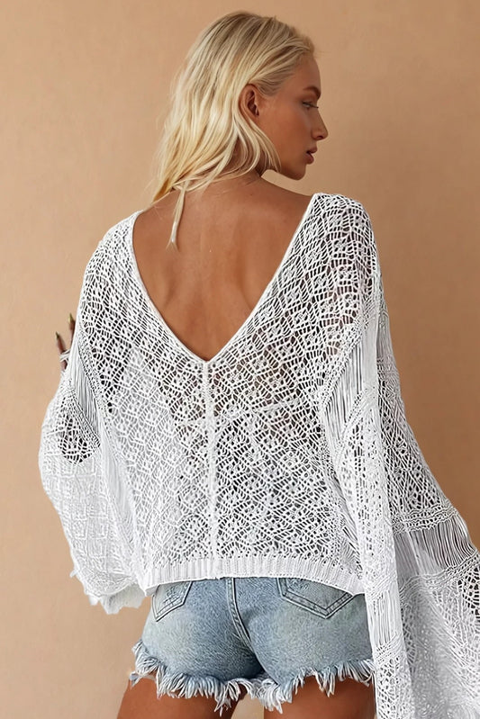 WLWhite Bell Sleeve Cropped Kimono