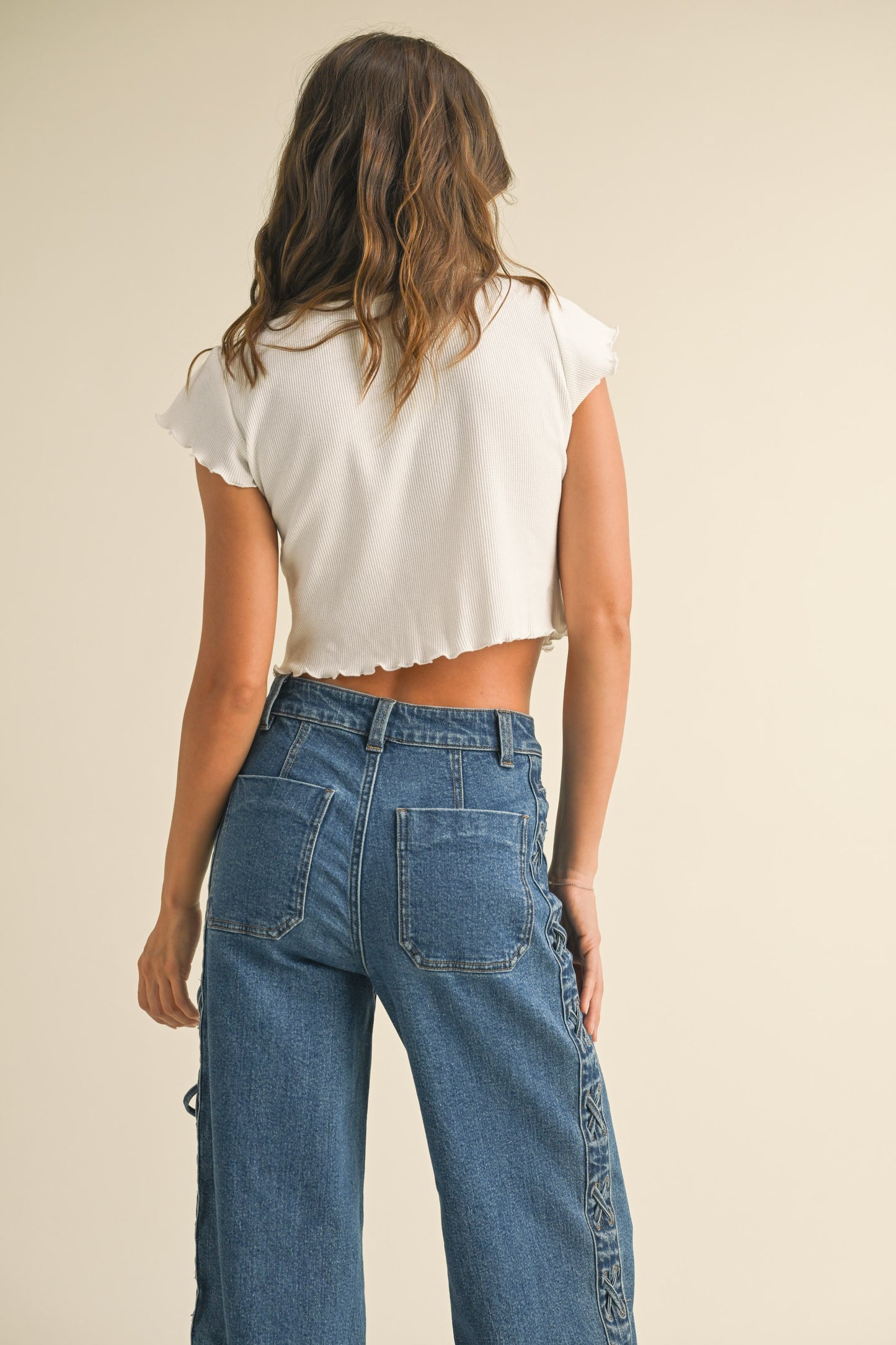 Miou Muse White Ribbed Top