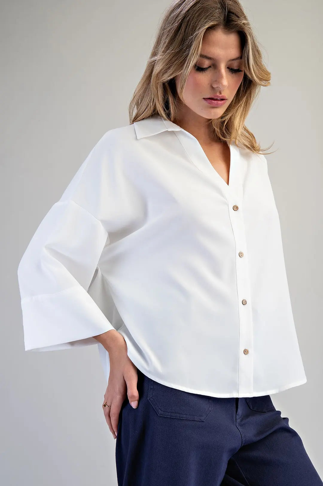 Eesome Off White Button Down Blouse