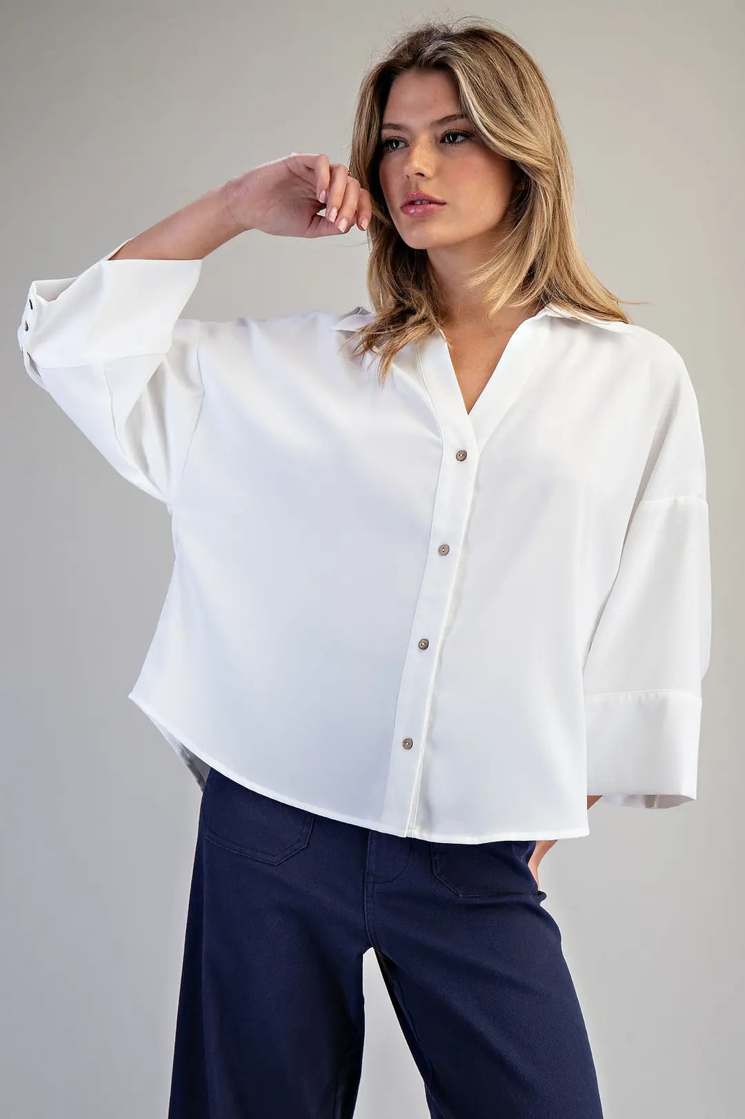 Eesome Off White Button Down Blouse