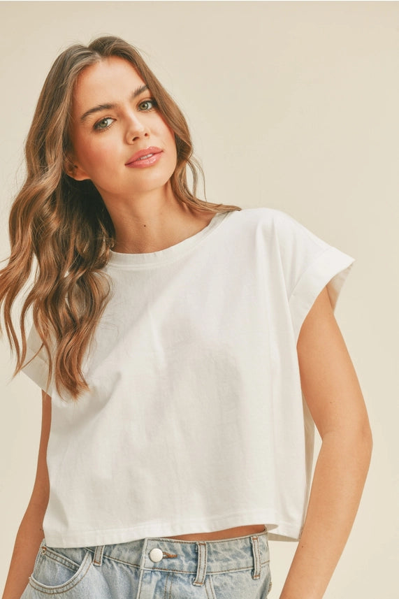 Miou Muse White Cuffed Sleeve Top