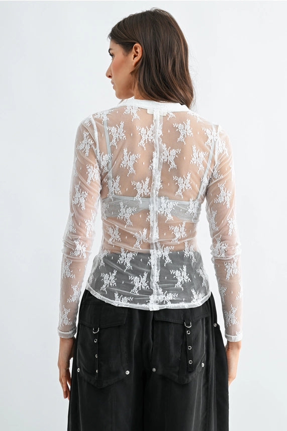 Cam White Embroidered Lace Top