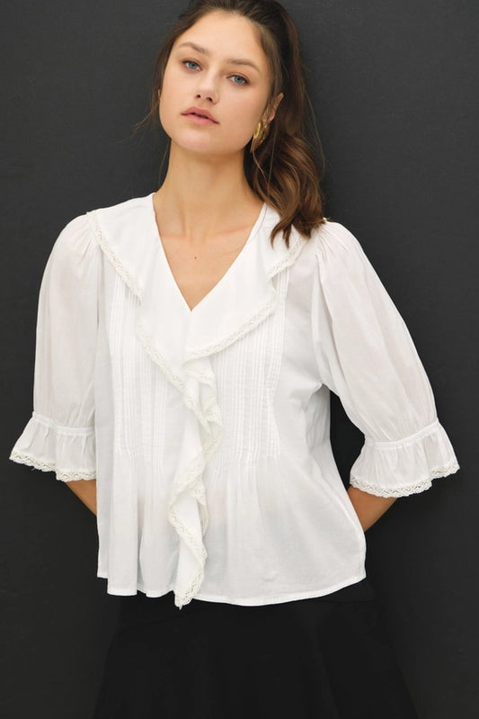 Be Cool White Ruffle Blouse
