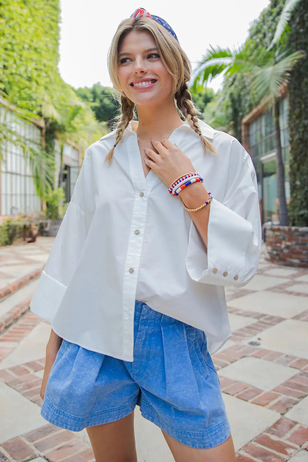 Eesome White Pleat Button Down - Petticoat Junction