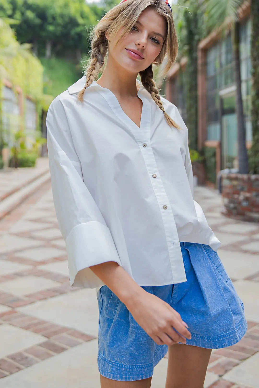 Eesome White Pleat Button Down - Petticoat Junction
