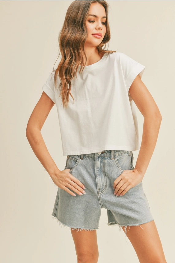Miou Muse White Cuffed Sleeve Top
