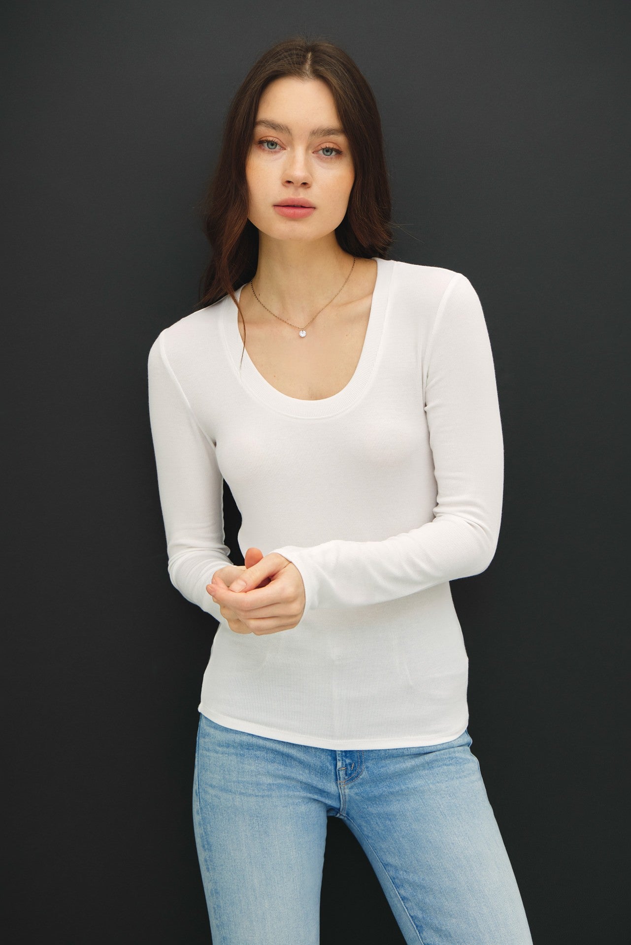 Be Cool White Ribbed Long Sleeve Top