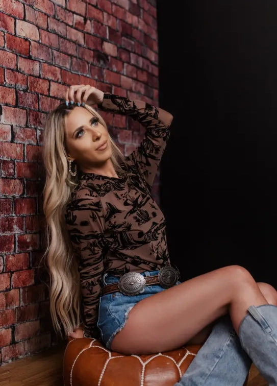 MK Wild West Brown Mesh Top