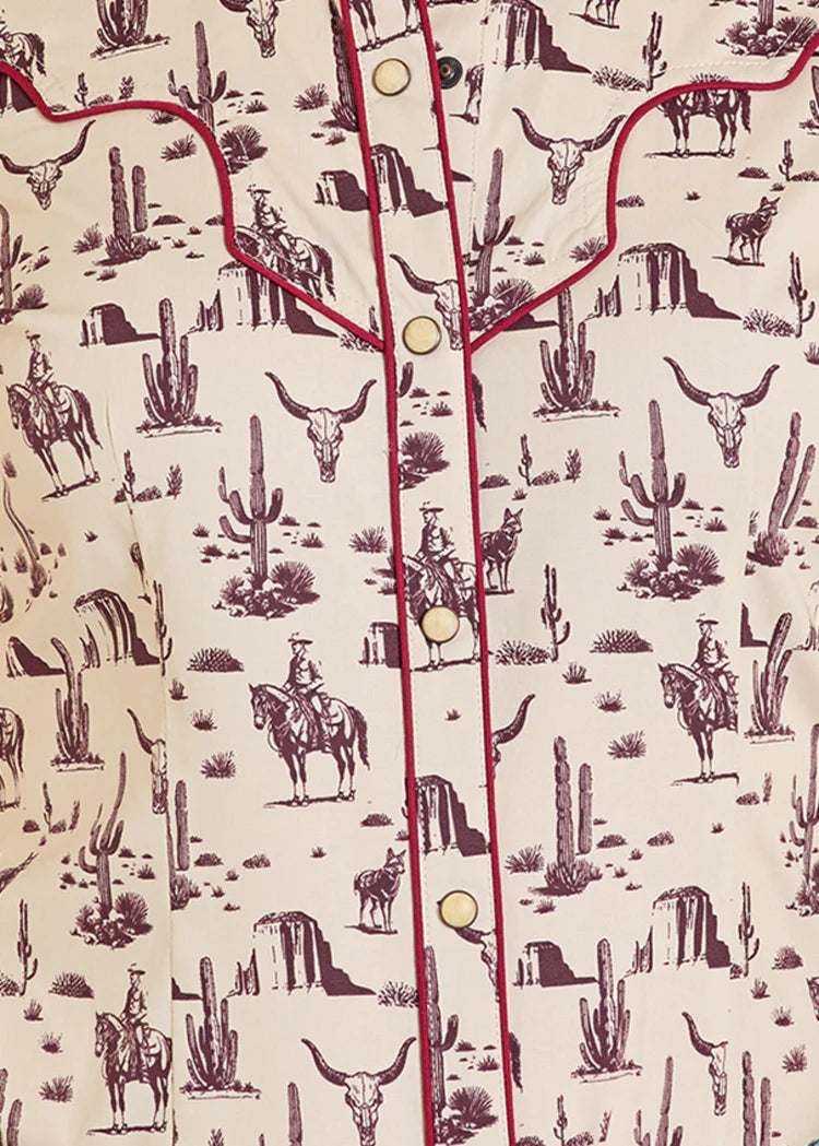 Rock&Roll Wild West Cream/Burgundy Snap Shirt