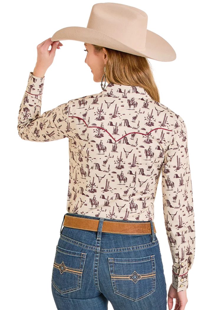 Rock&Roll Wild West Cream/Burgundy Snap Shirt