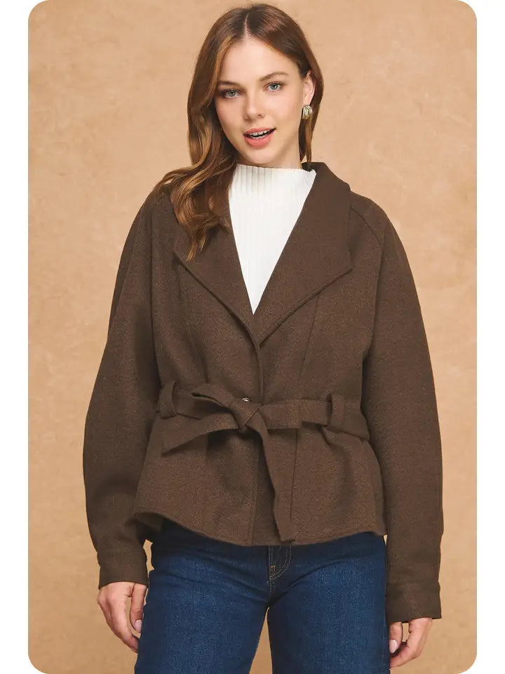 S&B Brown Woven Belted Jacket