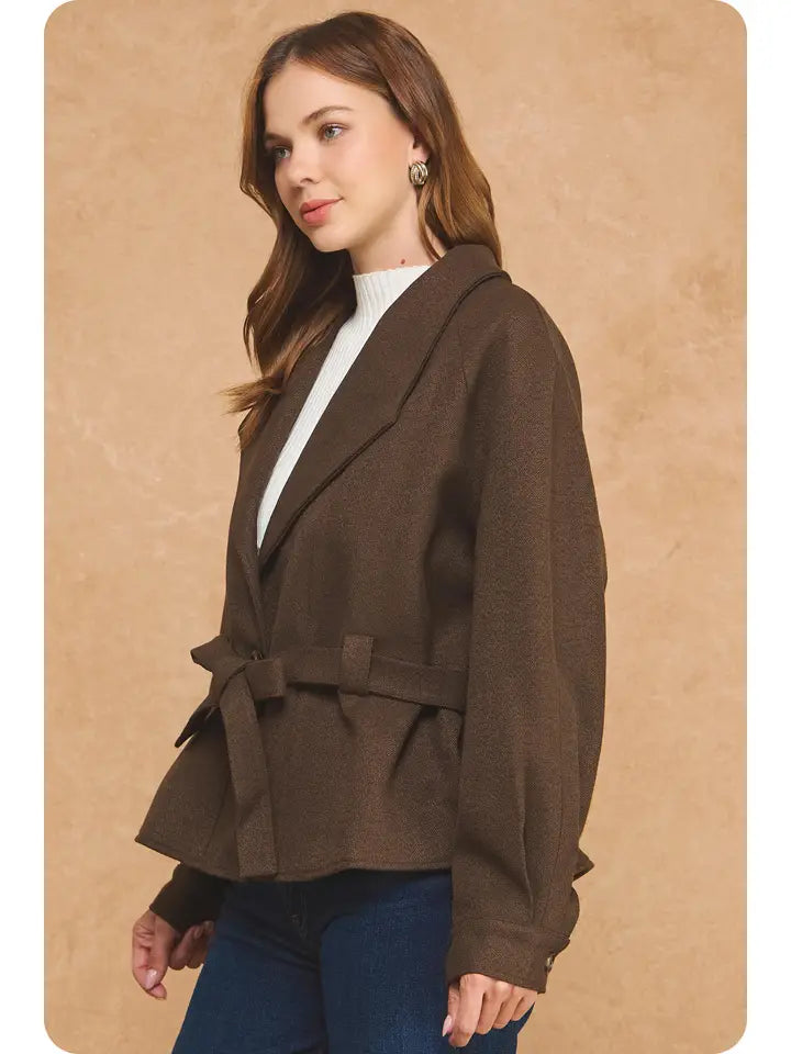 S&B Brown Woven Belted Jacket