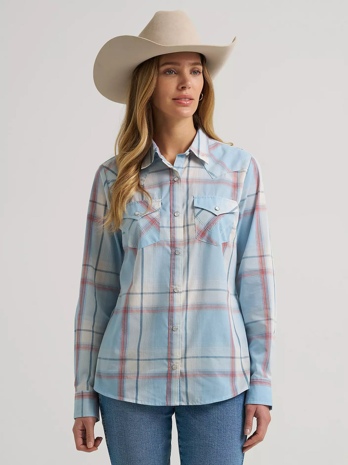 Wrangler Blue Plaid Snap Shirt