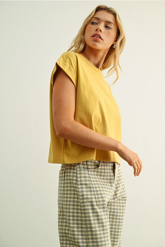 Miou Muse Mustard Cuffed Sleeve Top