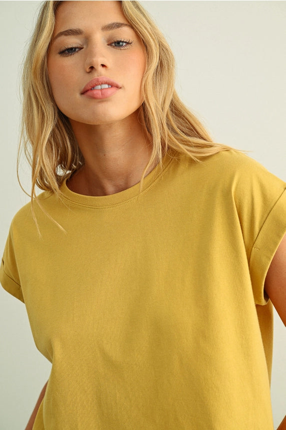 Miou Muse Mustard Cuffed Sleeve Top