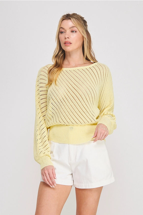 AR Yellow Open Knit Dolman Sweater