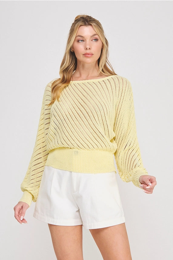 AR Yellow Open Knit Dolman Sweater
