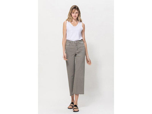 Flying Monkey Olive High Rise Button Up Crop