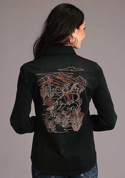Stetson Black Embroidered Denim Shirt