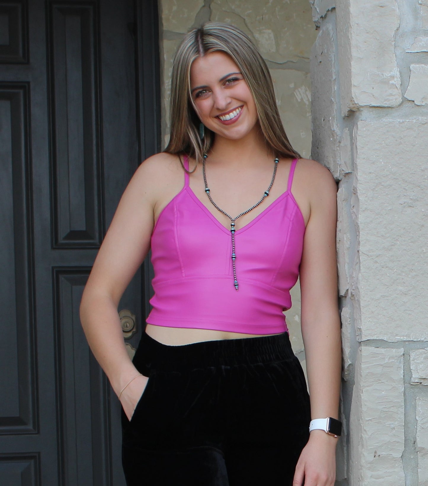 Eesome Cropped Faux Leather Top Pink