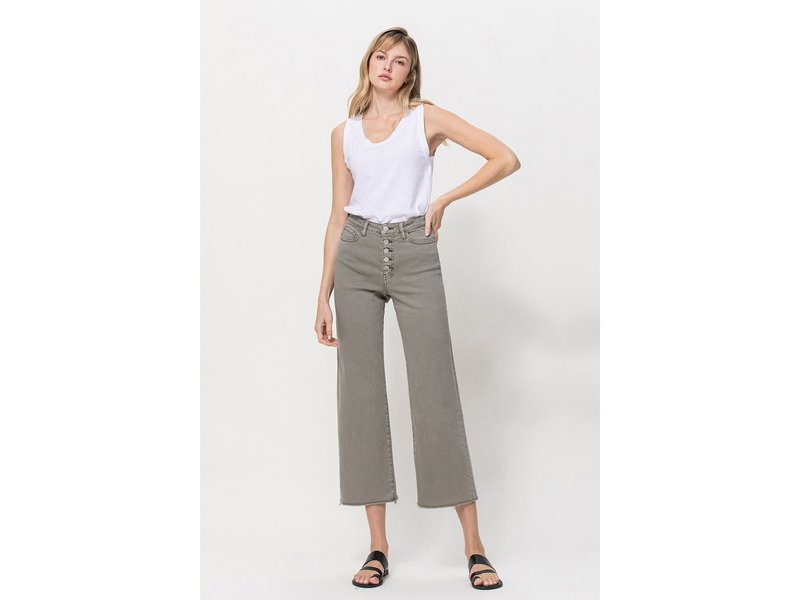 Flying Monkey Olive High Rise Button Up Crop