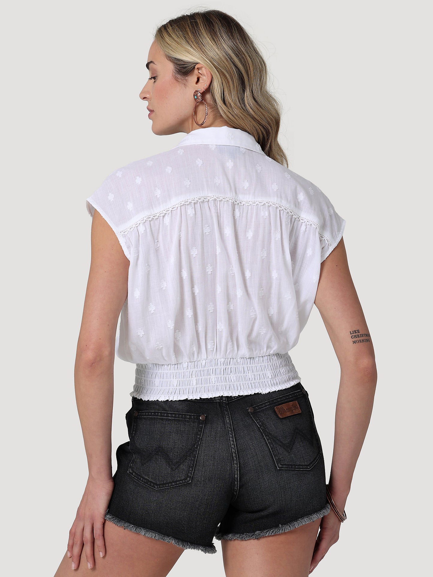Wrangler White Retro Smocked Blouse