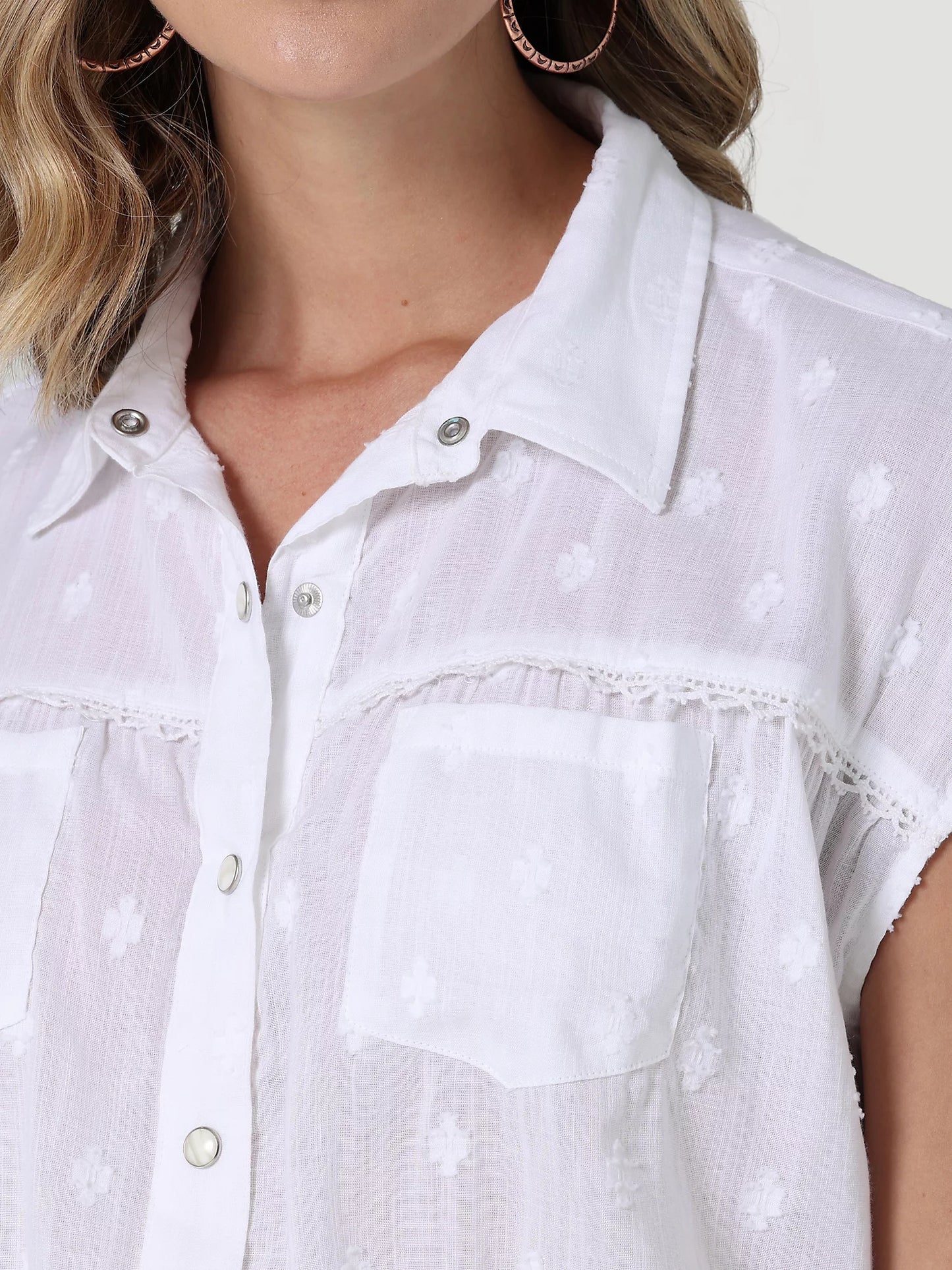 Wrangler White Retro Smocked Blouse