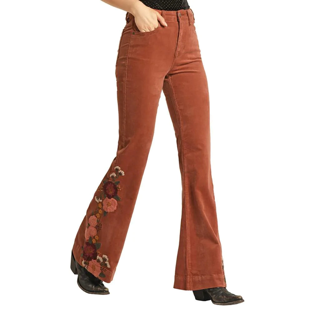 Rock&Roll Rust Embroidered Corduroy Trouser