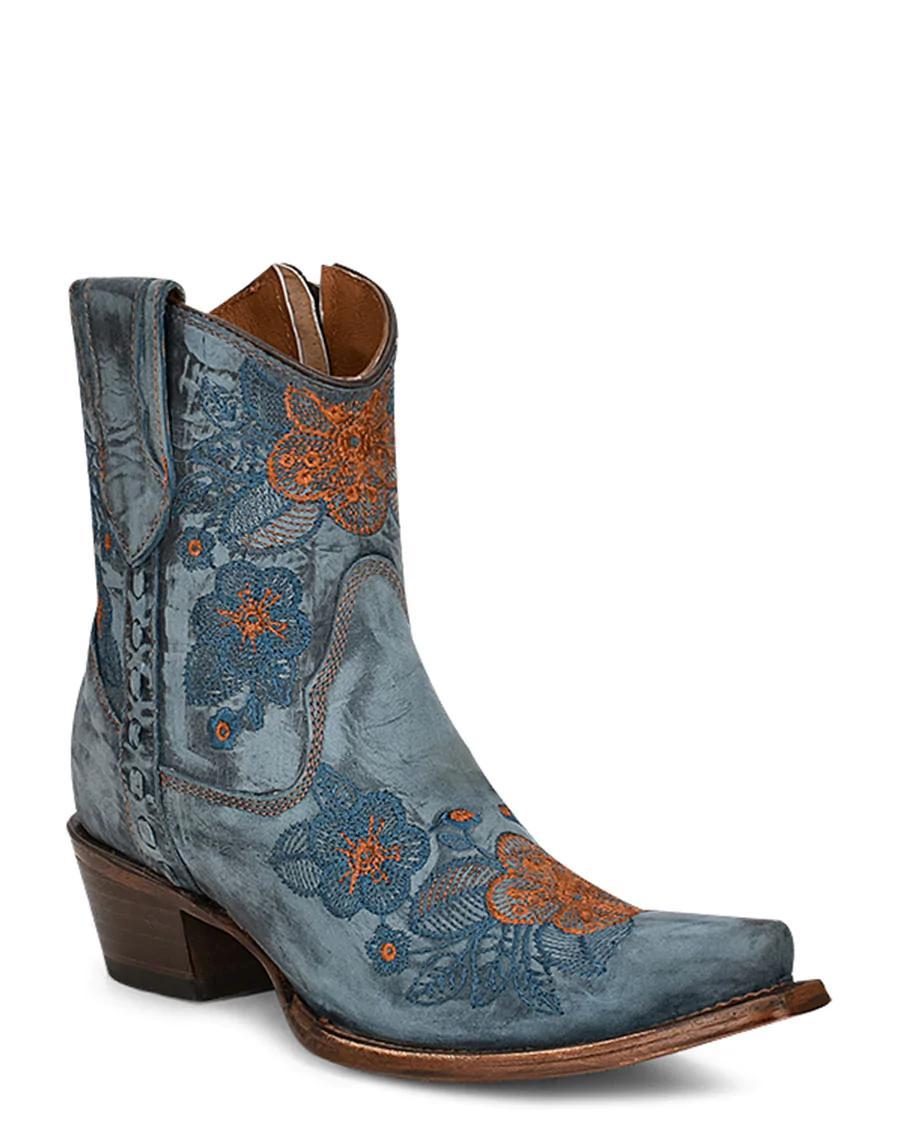 Circle G Blue Jean Flowered Ankle Boot