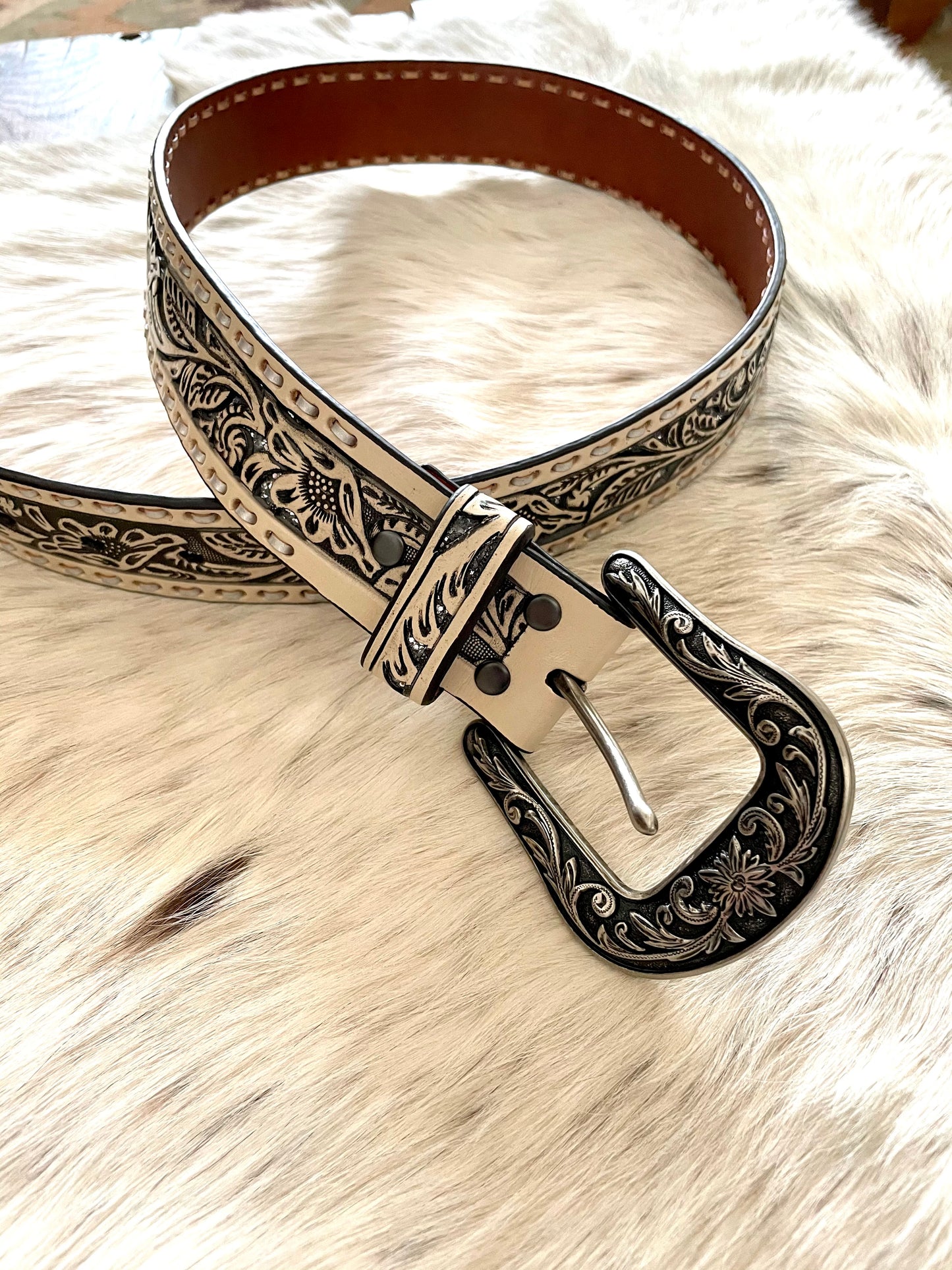 White Tooled Belt - Petticoat Junction