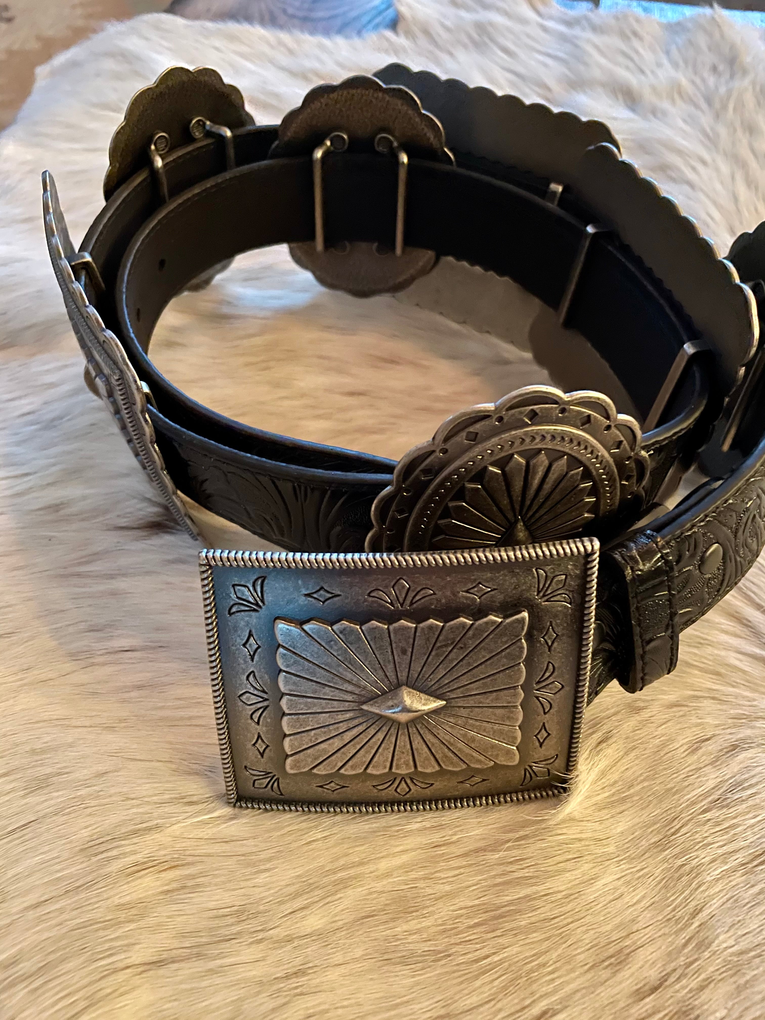 Black Leather Concho Belt | Petticoat Junction