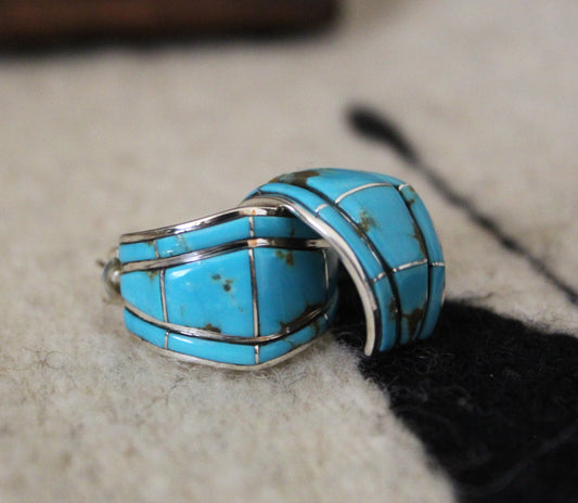 PN Turquoise Inlay Half Hoop Earrings