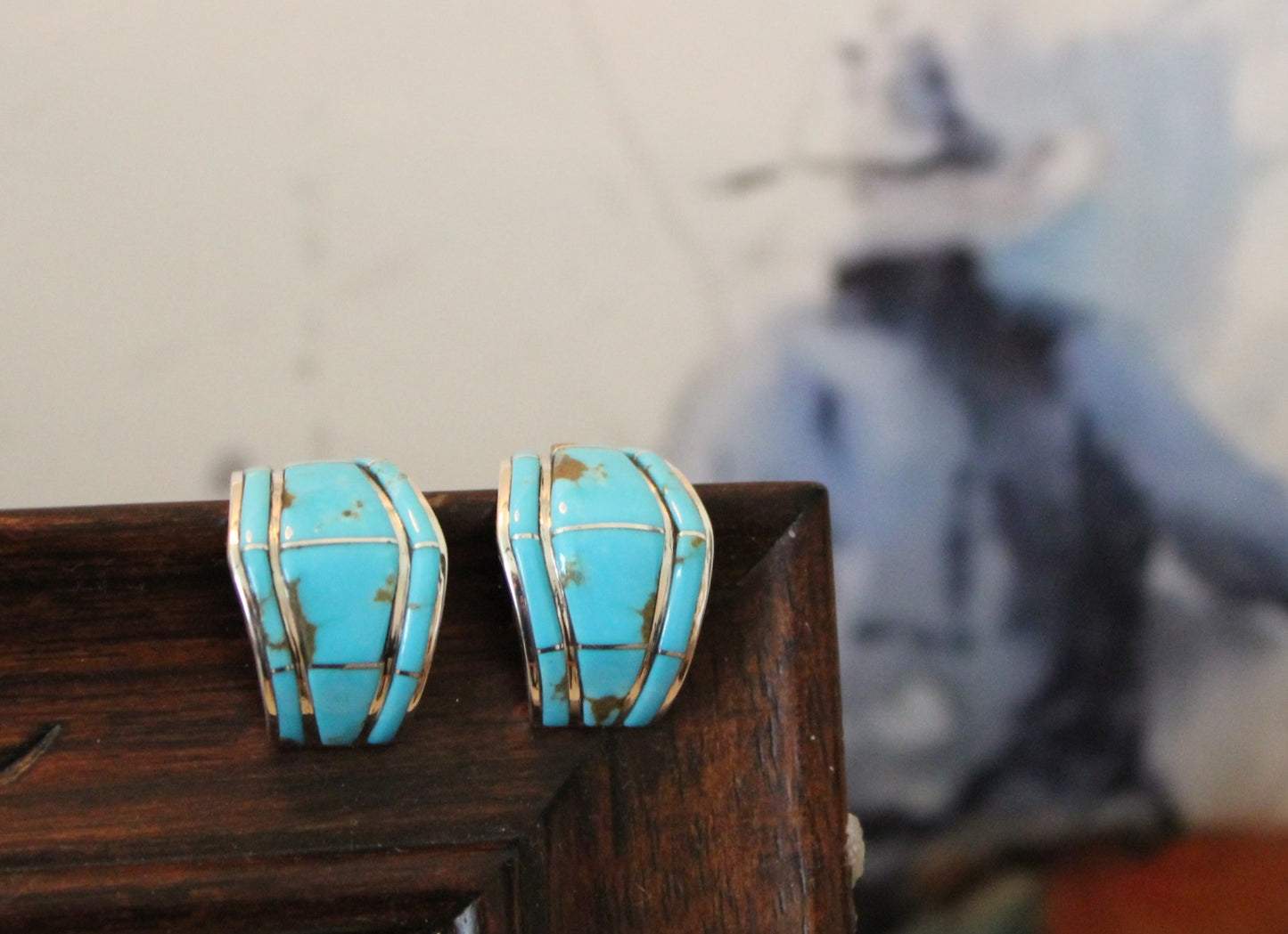 PN Turquoise Inlay Half Hoop Earrings