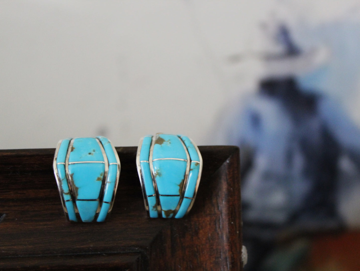 PN Turquoise Inlay Half Hoop Earrings